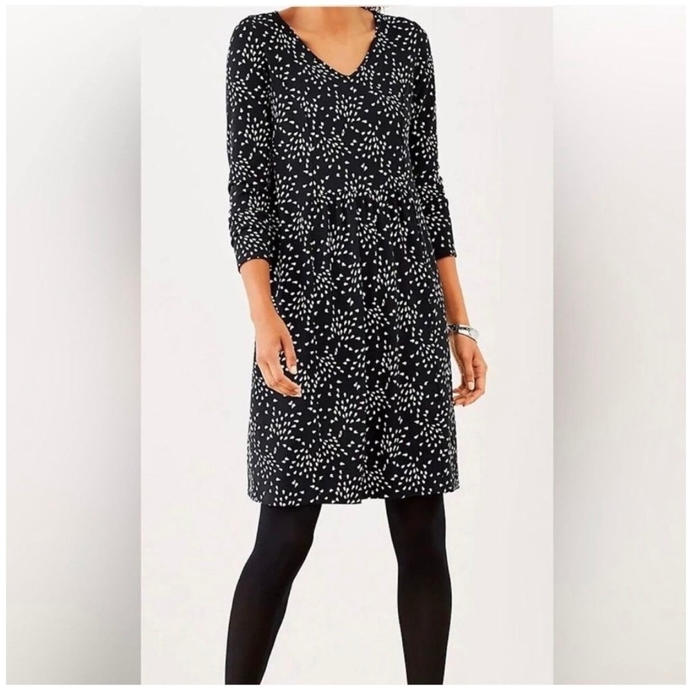 J. Jill Wearever Black White Abstract Print V-Neck Empire Waist Dress XS Petite